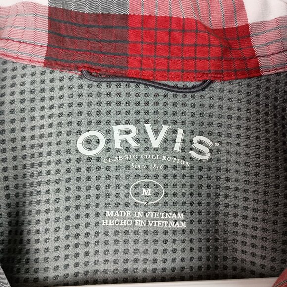 Orvis Mens Plaid Short Sleeve Woven Tech Shirt Button-Up Size M Red/Gray Outdoor - Picture 2 of 7